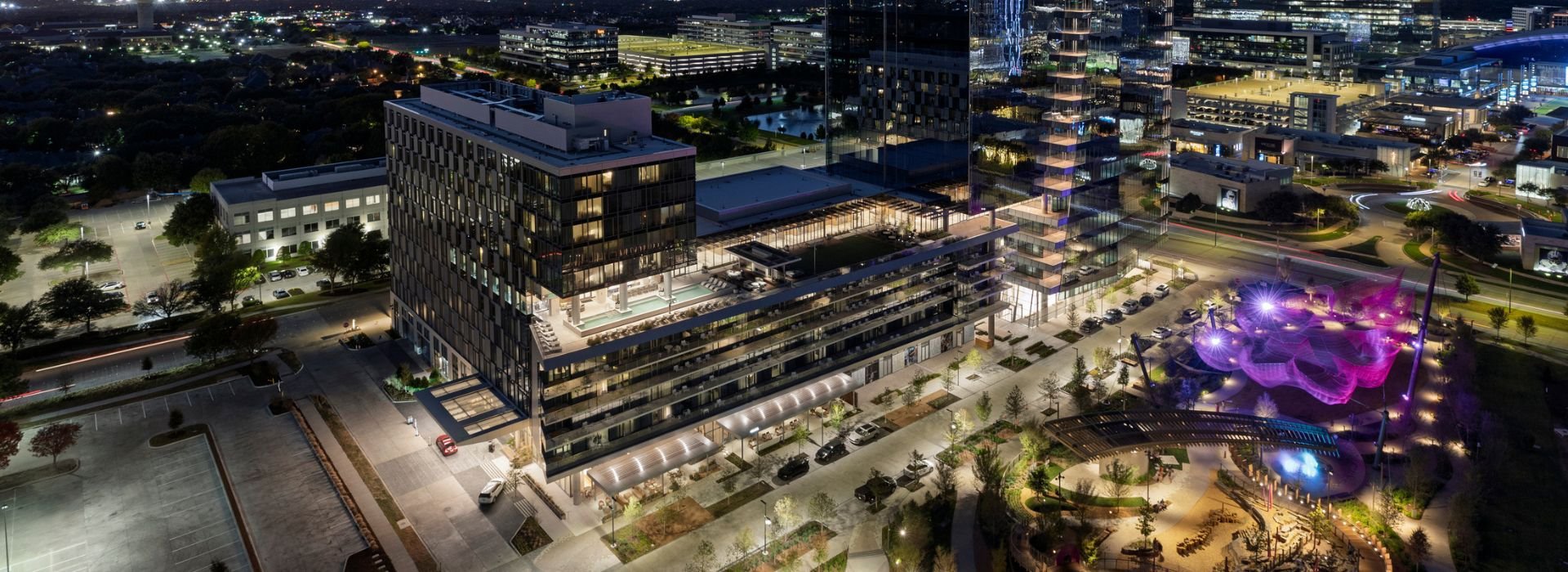 Aerial View Nightime Exterior HALL Park Frisco TX
